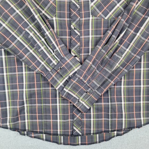 Wrangler Shirt Mens Size Large Plaid Button Down Black Pearl Snaps Long Sleeve - Picture 7 of 13